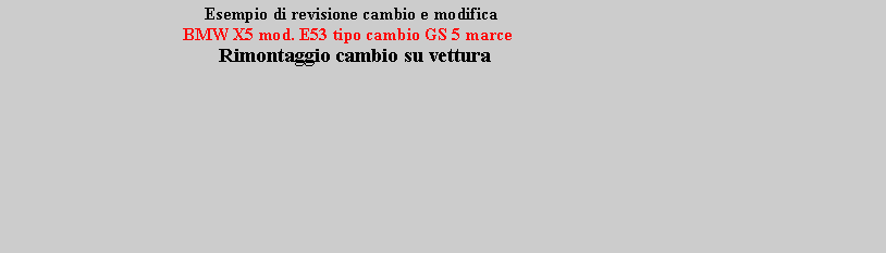 Casella di testo:                                               Esempio di revisione cambio e modifica                                         BMW X5 mod. E53 tipo cambio GS 5 marce                                          Rimontaggio cambio su vettura