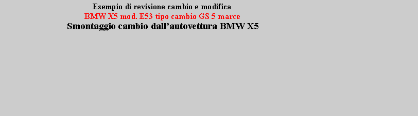 Casella di testo:                                             Esempio di revisione cambio e modifica                                        BMW X5 mod. E53 tipo cambio GS 5 marce                           Smontaggio cambio dallautovettura BMW X5