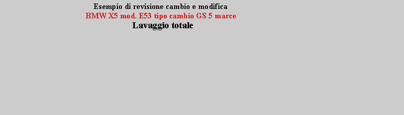 Casella di testo:                                               Esempio di revisione cambio e modifica                                          BMW X5 mod. E53 tipo cambio GS 5 marce                                                        Lavaggio totale